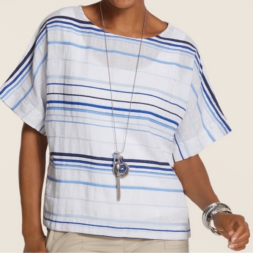 Chicos Summer Stripe Cana II Pullover Blouse